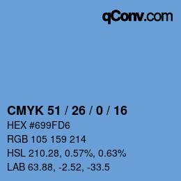 カラーコード: CMYK 51 / 26 / 0 / 16 | qconv.com