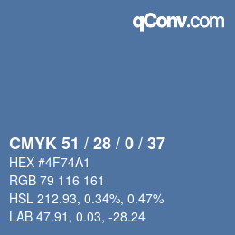 カラーコード: CMYK 51 / 28 / 0 / 37 | qconv.com