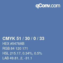 カラーコード: CMYK 51 / 30 / 0 / 33 | qconv.com
