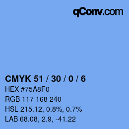 カラーコード: CMYK 51 / 30 / 0 / 6 | qconv.com