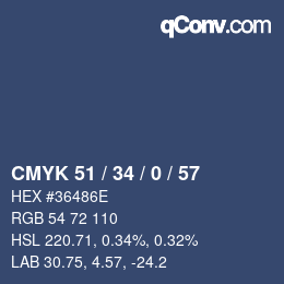 Color code: CMYK 51 / 34 / 0 / 57 | qconv.com