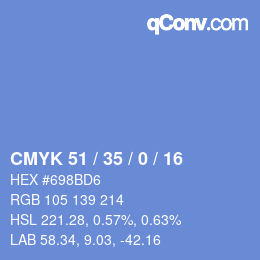 颜色代码: CMYK 51 / 35 / 0 / 16 | qconv.com
