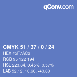 カラーコード: CMYK 51 / 37 / 0 / 24 | qconv.com