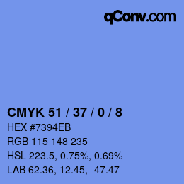 Color code: CMYK 51 / 37 / 0 / 8 | qconv.com