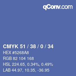 カラーコード: CMYK 51 / 38 / 0 / 34 | qconv.com