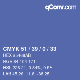 颜色代码: CMYK 51 / 39 / 0 / 33 | qconv.com