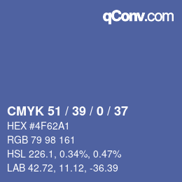 颜色代码: CMYK 51 / 39 / 0 / 37 | qconv.com