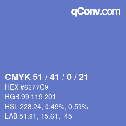 Color code: CMYK 51 / 41 / 0 / 21 | qconv.com