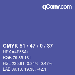 Color code: CMYK 51 / 47 / 0 / 37 | qconv.com