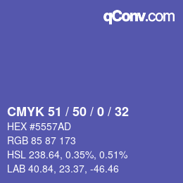 カラーコード: CMYK 51 / 50 / 0 / 32 | qconv.com