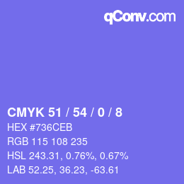 カラーコード: CMYK 51 / 54 / 0 / 8 | qconv.com