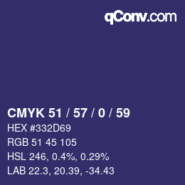 Color code: CMYK 51 / 57 / 0 / 59 | qconv.com