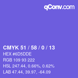 Code couleur: CMYK 51 / 58 / 0 / 13 | qconv.com