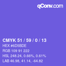 カラーコード: CMYK 51 / 59 / 0 / 13 | qconv.com