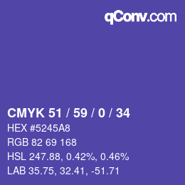 Color code: CMYK 51 / 59 / 0 / 34 | qconv.com