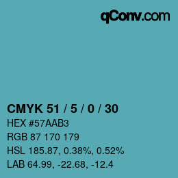 Farbcode: CMYK 51 / 5 / 0 / 30 | qconv.com
