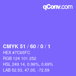 カラーコード: CMYK 51 / 60 / 0 / 1 | qconv.com