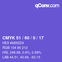 颜色代码: CMYK 51 / 60 / 0 / 17 | qconv.com