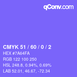 颜色代码: CMYK 51 / 60 / 0 / 2 | qconv.com