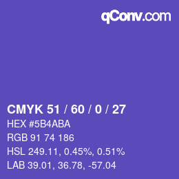 カラーコード: CMYK 51 / 60 / 0 / 27 | qconv.com