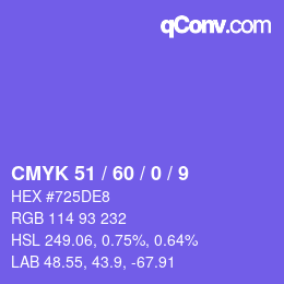 カラーコード: CMYK 51 / 60 / 0 / 9 | qconv.com