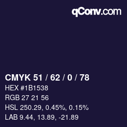 カラーコード: CMYK 51 / 62 / 0 / 78 | qconv.com