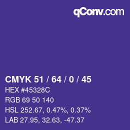 Color code: CMYK 51 / 64 / 0 / 45 | qconv.com