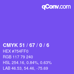 Farbcode: CMYK 51 / 67 / 0 / 6 | qconv.com