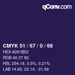 Color code: CMYK 51 / 67 / 0 / 68 | qconv.com