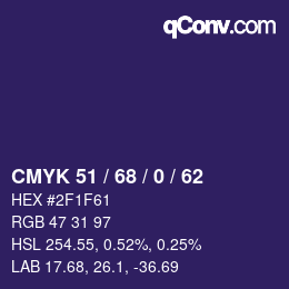 カラーコード: CMYK 51 / 68 / 0 / 62 | qconv.com