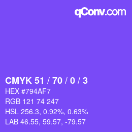 颜色代码: CMYK 51 / 70 / 0 / 3 | qconv.com