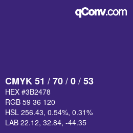 Farbcode: CMYK 51 / 70 / 0 / 53 | qconv.com