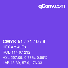 颜色代码: CMYK 51 / 71 / 0 / 9 | qconv.com