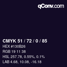 カラーコード: CMYK 51 / 72 / 0 / 85 | qconv.com