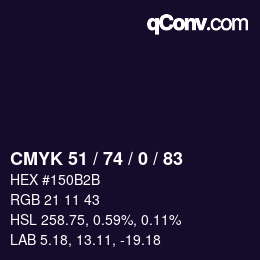 Color code: CMYK 51 / 74 / 0 / 83 | qconv.com