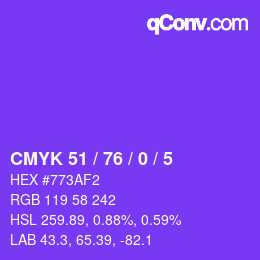 カラーコード: CMYK 51 / 76 / 0 / 5 | qconv.com