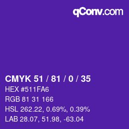 カラーコード: CMYK 51 / 81 / 0 / 35 | qconv.com