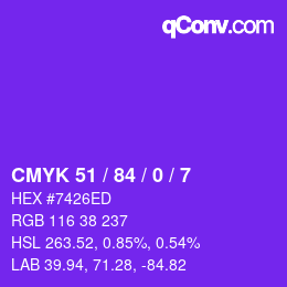 カラーコード: CMYK 51 / 84 / 0 / 7 | qconv.com