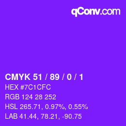 カラーコード: CMYK 51 / 89 / 0 / 1 | qconv.com