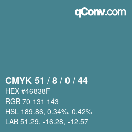 カラーコード: CMYK 51 / 8 / 0 / 44 | qconv.com