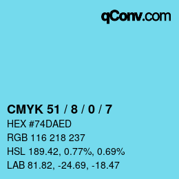 カラーコード: CMYK 51 / 8 / 0 / 7 | qconv.com