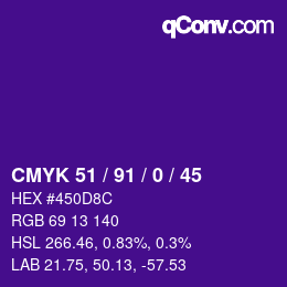 Code couleur: CMYK 51 / 91 / 0 / 45 | qconv.com
