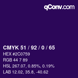 カラーコード: CMYK 51 / 92 / 0 / 65 | qconv.com
