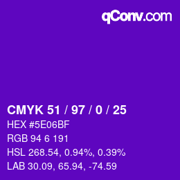 Code couleur: CMYK 51 / 97 / 0 / 25 | qconv.com