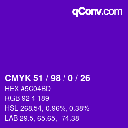 Color code: CMYK 51 / 98 / 0 / 26 | qconv.com
