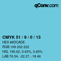 カラーコード: CMYK 51 / 9 / 0 / 13 | qconv.com