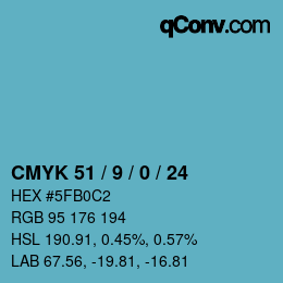 カラーコード: CMYK 51 / 9 / 0 / 24 | qconv.com