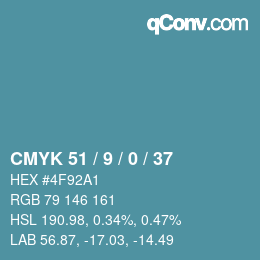 颜色代码: CMYK 51 / 9 / 0 / 37 | qconv.com