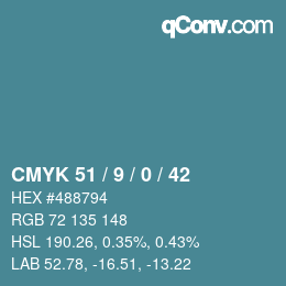 Color code: CMYK 51 / 9 / 0 / 42 | qconv.com