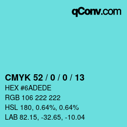 Color code: CMYK 52 / 0 / 0 / 13 | qconv.com